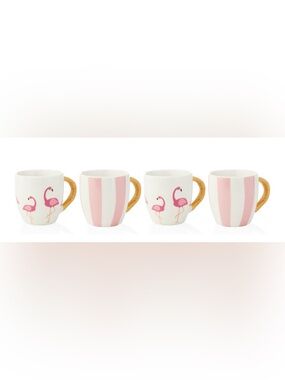 Flamingo Stripe Espresso Cup Set with Gold Handles - 4pc JILL ZARIN HOME